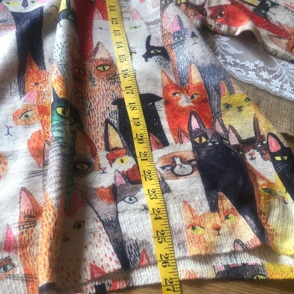 Womens Plus Size All Over Cat Party Print Long Sleeve Pullover Sweater Size XXL